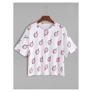 White Short Sleeve Popsicles Print T-Shirt